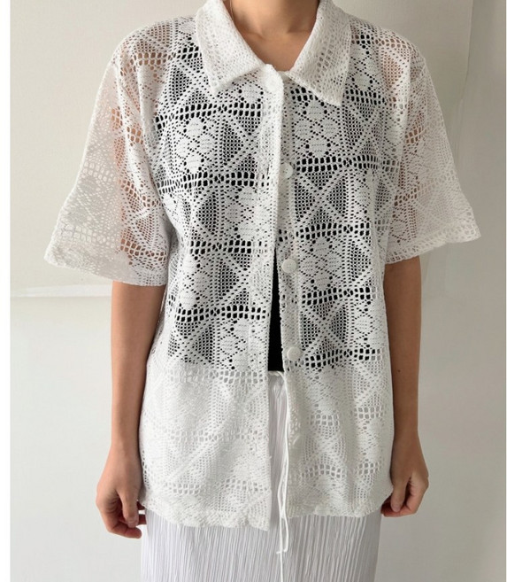 체인지쉬(change she) 여성 캐주얼 펀칭 카라넥 반팔 셔츠 가디건