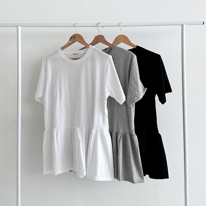 엘리즈데이 프릴레이어반팔티 밑단 프릴 무지 레이어드 반소매