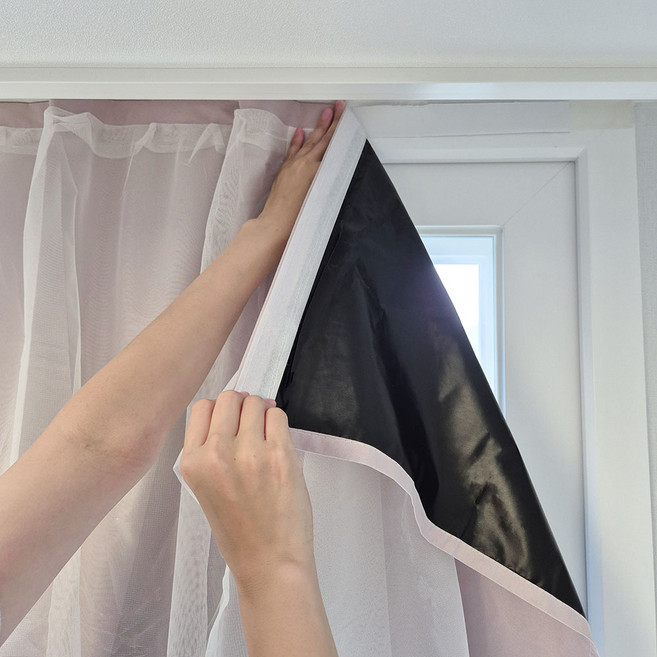 해수비 쉽게 붙이는 암막 커튼 무타공 레이스 커텐 벨크로 99.9% 빛차단