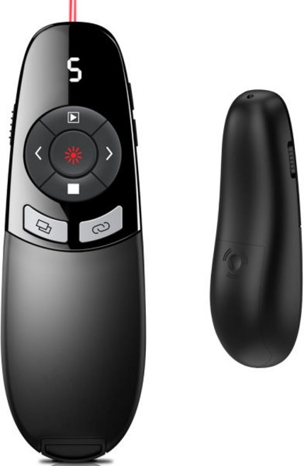 파워포인트용 프레젠테이션 클릭커(포인터 포함) 그린 라이트 포인터 2-in-1 USB 타입 C 충전식 무선 클릭커 하이퍼링크 볼륨 조절 프레젠테이션용 맥과 윈도우 지원, 레드-타이머-디지털 디스플레이