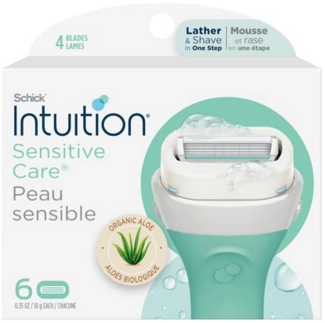 INTUITION 제모날 리필 교체용 직관 쉬크 여성 민감성 피부용 면도기 유기농 알로에로 리필하는 면도날 6개들이 1팩, 1 - 쿠팡