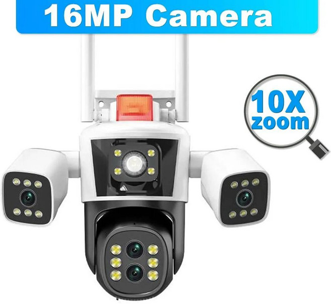 8K 16MP WiFi 카메라 10X 줌 4 렌즈 3 개의 화면 실외 보안 PTZ IP 스마트 홈 자동 추적 CCTV 감시 방, 04 8K Camera_02 EU 플러그, 1개