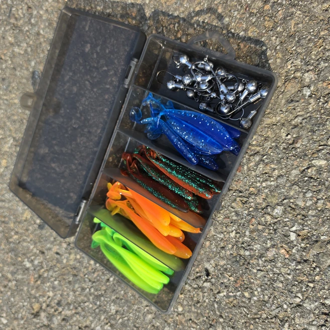 이고스 5~7cm 루어 민물 바다 낚시 광어 배스 미끼 소프트 베이트 쉐드웜 2.5~3.5g 지그헤드 세트, 70개 - 쿠팡