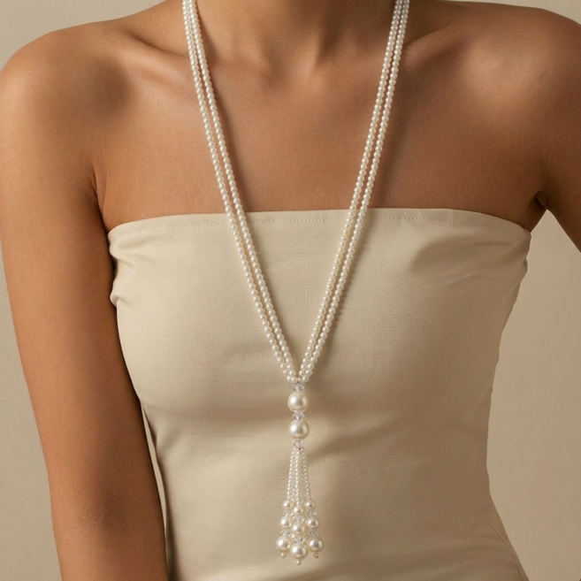 진주 롱 드롭 레이어드 목걸이 파티 행사