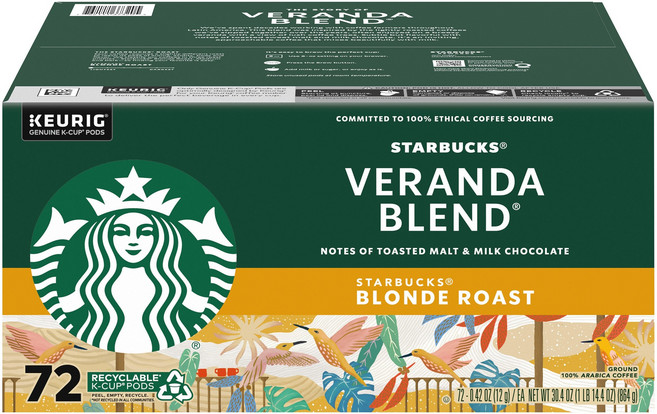 스타벅스 큐리그 캡슐 커피 72개입 5종 / 리미티드 에디션 2종 모음 Starbuck Keurig K-cups, 베란다 블랜드 브론드 로스트 72개입, 12.5g, 1개