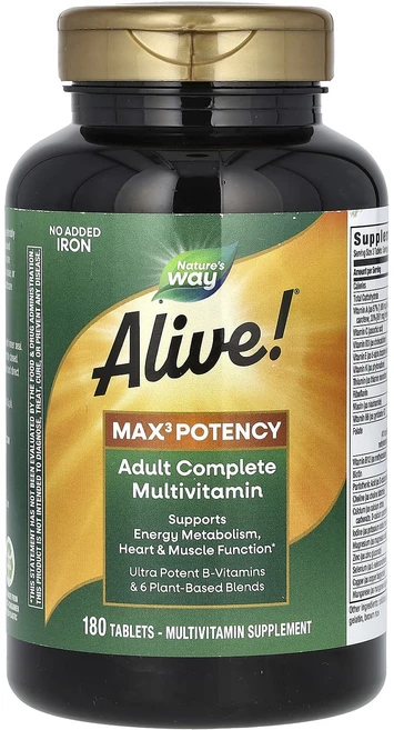 몸관리하세요 겨울입니다 Nature's Way Alive! 맥스3 포텐시 성인용 컴플리트 종합비타민 철분 무첨가 180정 특별관리진행, NaturesWayAlive맥스3포텐시성인용컴플리트종합, 1개 - 쿠팡