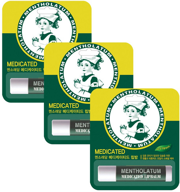 멘소래담 메디케이티드 립밤, 보습 립 입술 보호제 립밤 립케어, 3.5g, 3개