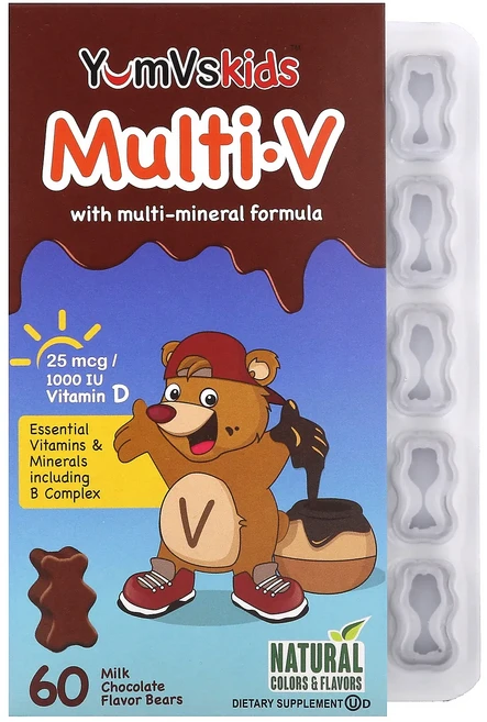YumVs 어린이용 종합 미네랄 포뮬라 Multi V 밀크 초콜릿 곰 60정, YumVs어린이용종합미네랄포뮬라MultiV밀크초콜릿곰6, 1개 - 쿠팡