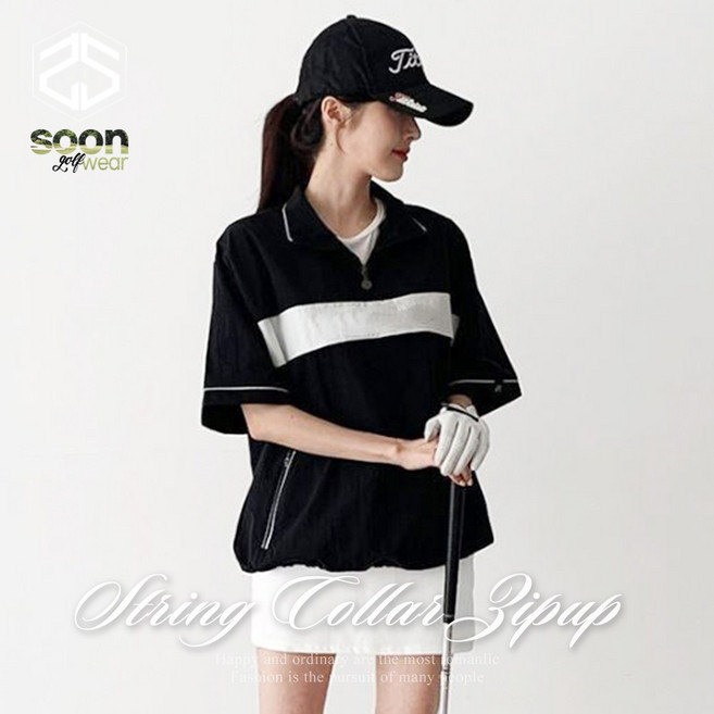 [순이야] J.여성 골프 가슴 배색 반집업 반팔 아노락 윈드브레이커