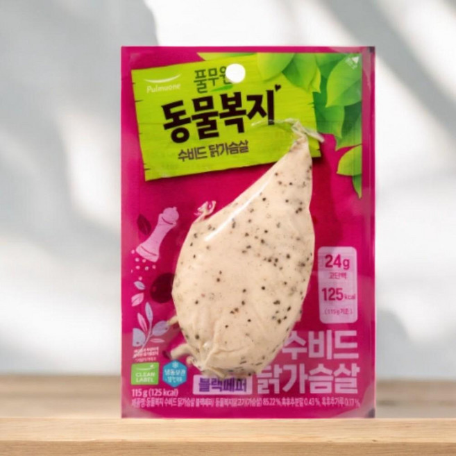 풀무원 샐러드 맛있는 헬스 운동용 동물복지 지구식단 수비드 닭가슴살_블랙페퍼 115g, 1개