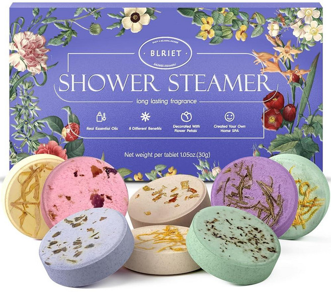 Shower Steamers 여성용 아로마테라피 스파 선물 8팩 엄마를 위한 샤워 밤 생일 선물 라벤더 천연 에센셜 오일 함유 여성 및 애호가를 셀프 케어 213715, 둘러싸인 꽃무늬