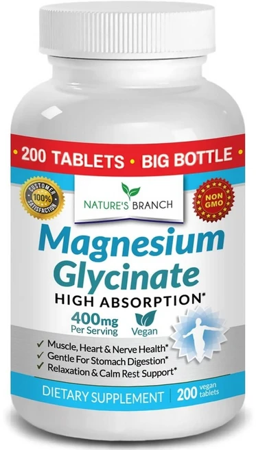 마그네슘 글리시네이트 400mg 고함량 200캡슐 100일분 대용량 미국산 Magnesiu, 마그네슘 글리시네이트 400mg 200정, 1개, 200정 - 쿠팡