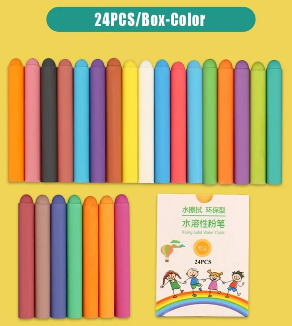 컬러 수용성 분필 지울 수 있는 칠판 낙서 그림 먼지 없는 분필 더럽지 않은 손 칠판 쓰기 도구, 06 24PCS-Box-Color