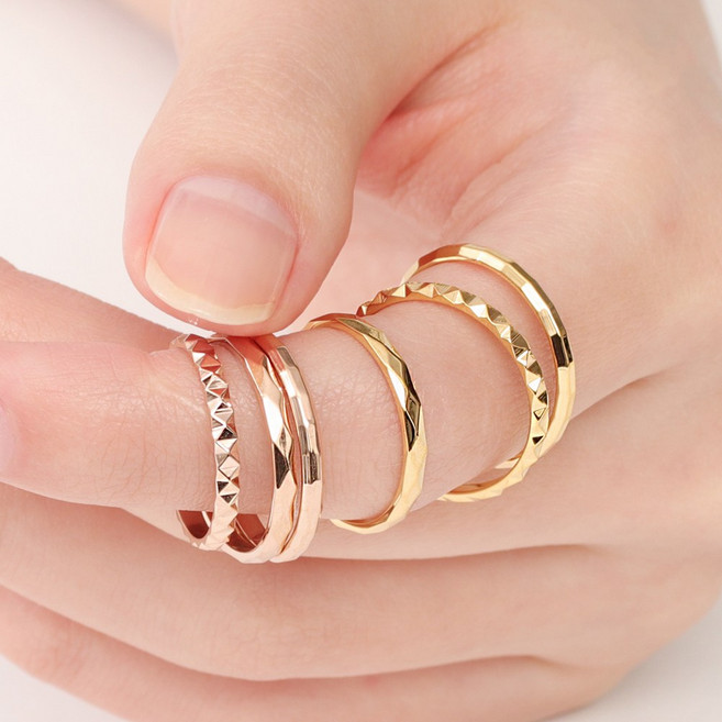 VARAM 써지컬316L스틸 삼각 마름모 사각 컷팅 레이어드 실반지