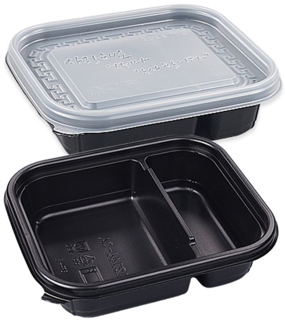 씨앤몰 일회용 반찬용기 BFP-12144-2A 2칸 흑색 50개세트, 1박스, 50세트