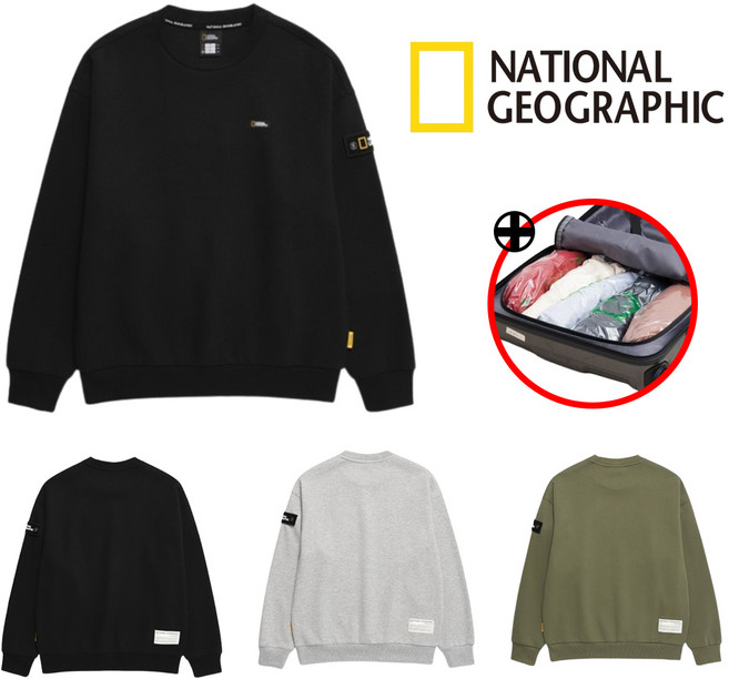 [국내매장판]내셔널지오그래픽 맨투맨 GD1131649 벨룩스 세미 오버핏 와펜 티셔츠+의류보관팩