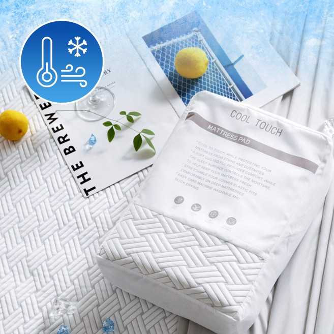 [NEW 런칭 특가+익일출고] Q-MAX 쿨터치 냉감 패드 매트리스 커버패드 쿨매트 밴딩 침대매트, 화이트 FC01154