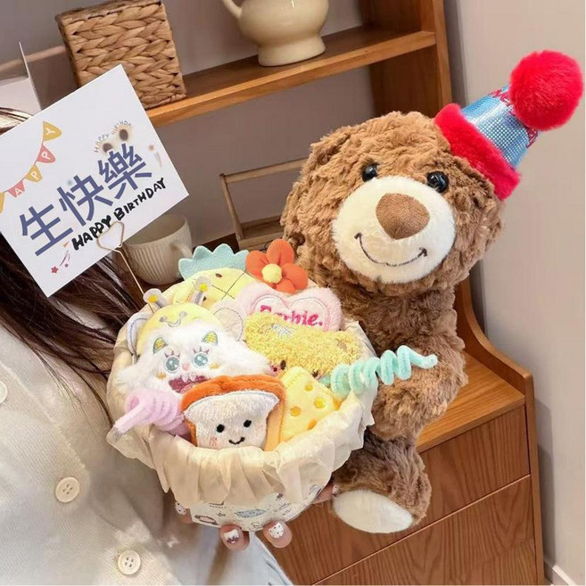 玩偶抱抱熊 畢業花束禮物 30cm, xzh126 - 玩偶花束抱抱桶 30cm生日小熊, 1個