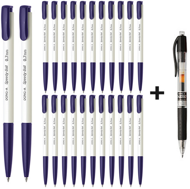 [동아] 스피디볼 사무용 볼펜 0.7mm (24개입), 파랑(24개입)+증정품, 1개