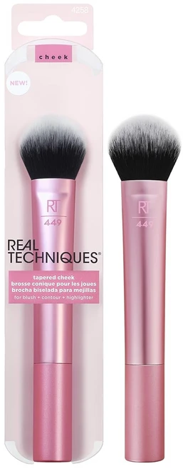 리얼 테크닉 테이퍼드 치크 브러시 파우더 블러셔 & 형광펜용 RT 449 플러피 블렌딩 울트라 플러시 합성 브리스틀 크루얼티 프리 메이크업 1 카운트, 1 Tapered Cheek Blush, Highlig, 1개 - 쿠팡