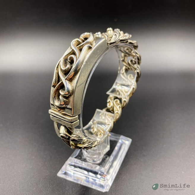 [Smimlife] 스밈라이프 남자 실버925 패션 빈티지 엔틱 은팔찌 우정 커플 볼륨 크롬 펜던트 유화 주물 체인