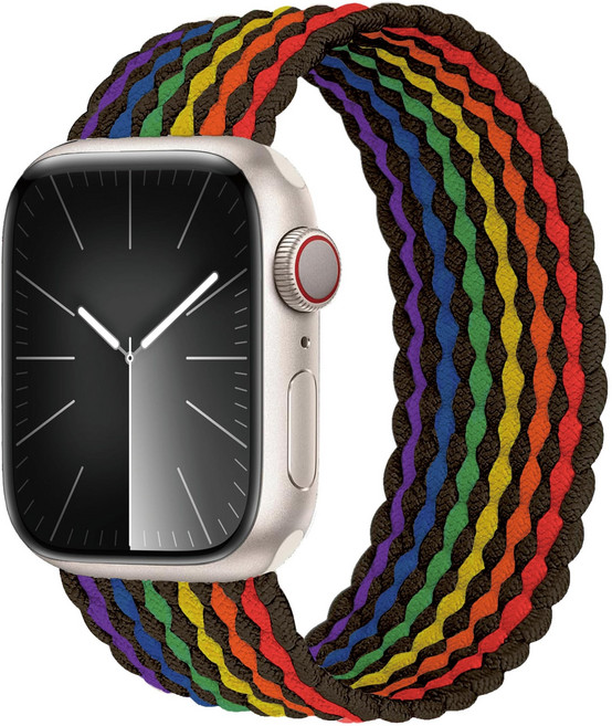 밴드톡 애플워치 호환 브레이드 스포츠 솔로루프 나일론 스트랩 11 10 9 8 3 7 6 5 울트라1/2/3 SE1/2/3, 블랙무지개