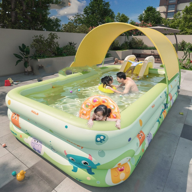 Mochae 미끄럼틀 풀장 대형 수영장 물놀이 에어풀장 가정용 베란다 간이수영장 원터치 야외수영장, 1개, 그린