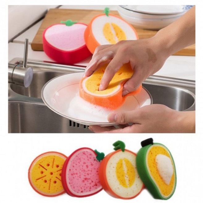 [5묶음세트] 고급 수세미 과일 1p 다용도 스펀지 과일모양 알뜰 실속, (2)아보카도