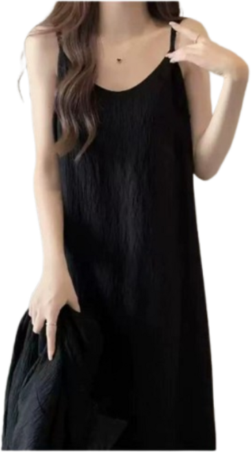 데일로엔 여성 링클프리 플리츠 끈 나시 롱 원피스