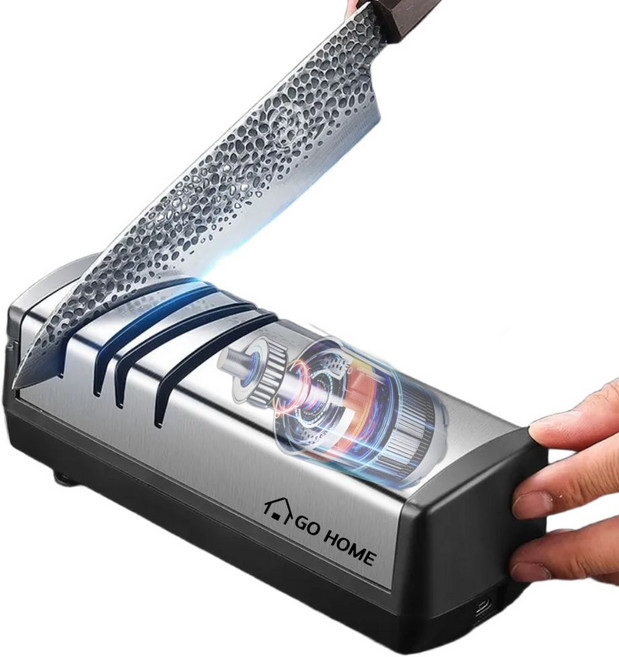 GOHOME 전동 자동 무선 USB 숫돌 칼갈이 기계, 실버, 1개