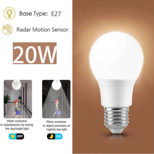 1pc 레이더 모션 센서 전구 황혼에서 새벽까지 LED 전구 실내 실외 지하실 현관 안뜰에 대한 야외 자동 켜기끄기, [13] 6W, [02] AC110V(100-130V), [00] Cold White, 1개