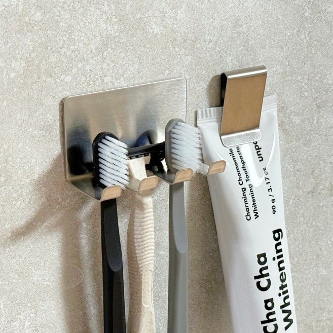 304 무타공 스텐 칫솔걸이 세트, 1세트, 2인용