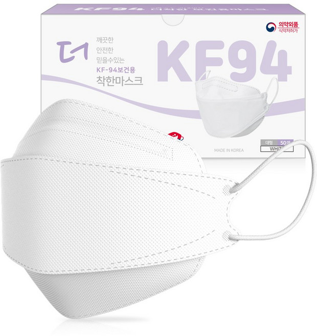KF-94 더착한 보건용 황사방역용 마스크 대형 3D입체형 박스포장, 50개입, 1개, 화이트