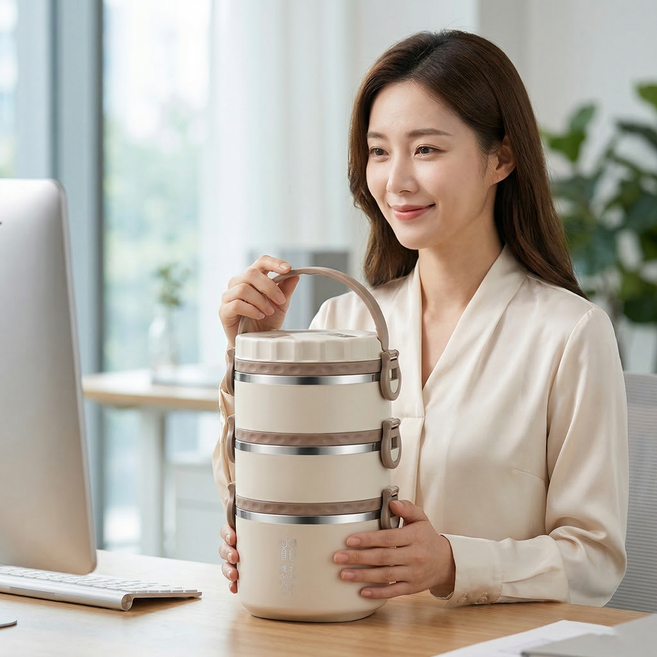 MEMEU 304 스테인리스 3단 보온 도시락 YDS-116, 1개, 화이트