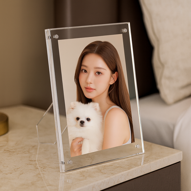 유니팡 사각 마그네틱 가로세로형 전시 테이블 인테리어 아크릴 스탠드 액자, 1개, 투명