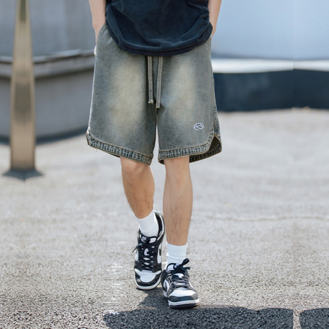 HANYO 남성 여름용 밑단 트임 디자인 워싱 데님 반바지