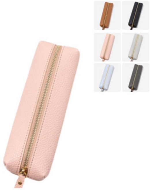 봄밤 직장인 대학생 소가죽 만년필 필통, 1개, 토고 스퀘어 핑크