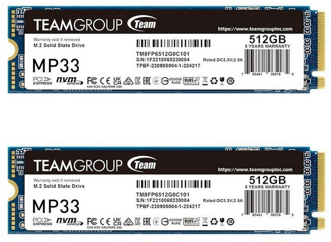 TEAMGROUP MP33 256GB SLC 캐시 3D NAND TLC NVMe 1.3 PCIe Gen3x4 M.2 2280 인터널 솔리드 스테이트 드라이브 SSD 읽기/쓰기, Modern, 512GB x 2 Pack