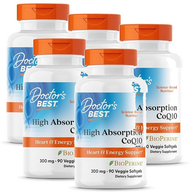 닥터스베스트 코큐텐 300mg 바이오페린 소프트젤 Doctor's Best CoQ10 BioPerine, 90정, 5개