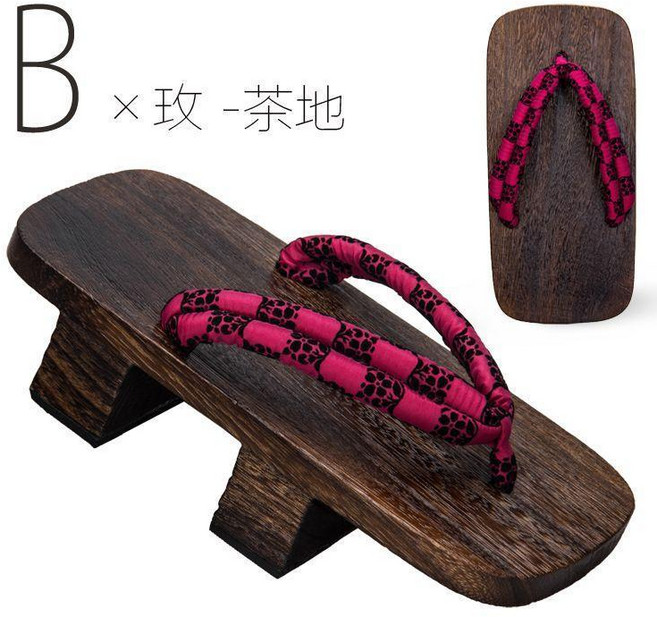中式實木桐木拖鞋 防滑二齒木屐 古風外穿休閒個性人字拖, B-玫-茶地,27CM（43-44碼）