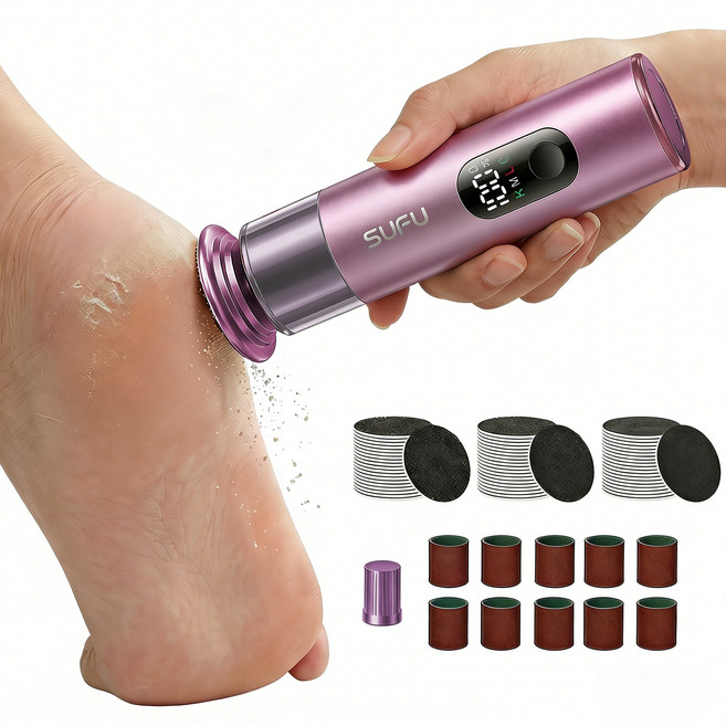 SUFU 전동 발굽 그라인더 고토크 3단 속도 이중 그라인더 헤드 일회용 샌드페이퍼 대용량 배터리 가정용 발 각질 제거기, 분홍색