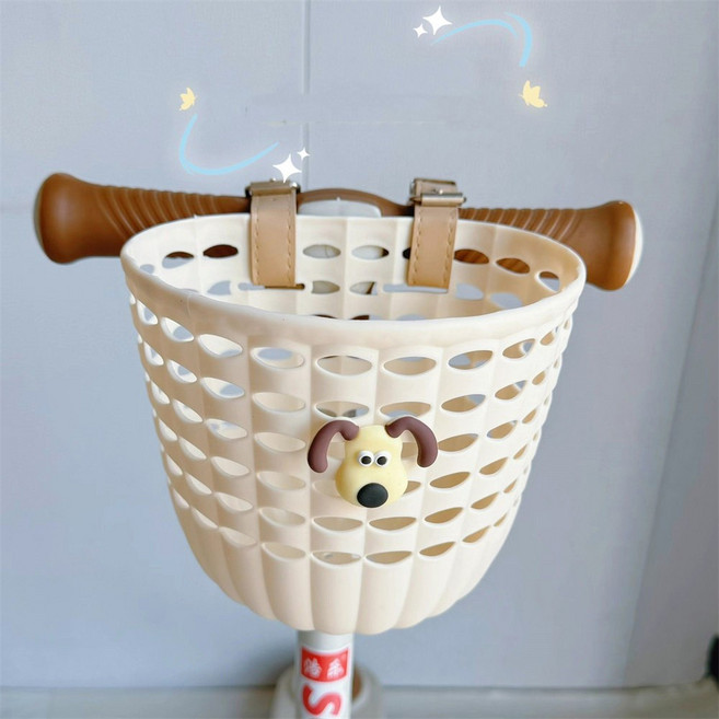 자전거바구니걸이식 큐티 캐릭터 미니벨로 빈티지 위빙 바구니 롤러코스터 범용 행거 바구니, 흰색 - 리더 개, 1개