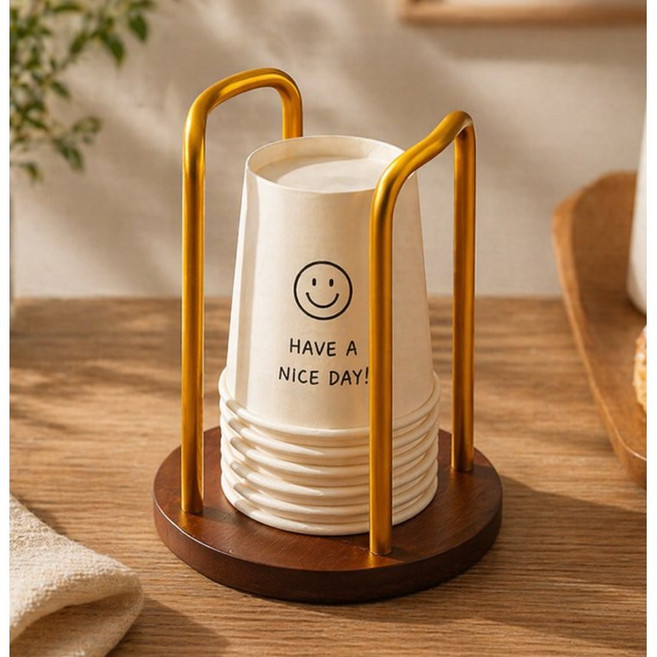 하스몰 원목 종이컵 홀더 디스펜서 홈 카페 인테리어 소품, 1개, 싱글 골드