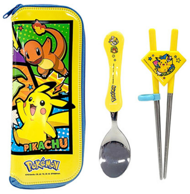 포켓몬 웨이브스푼 스텐젓가락 케이스세트 아동 유아 어린이 교정용젓가락 연습용, 옐로우, 1개