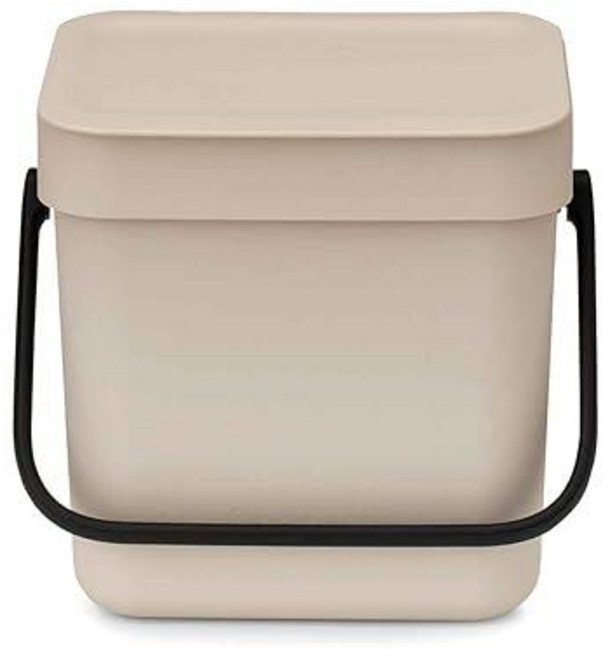 Brabantia Sort & Go Recycle Bin 1.6 Gallon/6L (Soft Beige) Countertop Container with Handle Kitc, Soft Beige