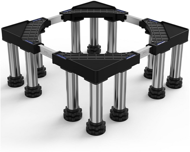 DEWEL세탁기 다용도 받침대 건조기 스탠드 베이스 거치대 가구 바닥 높이조절 수평계내장형 12개발 중력보강 안정형 18cm-22cm, 1개, 블랙