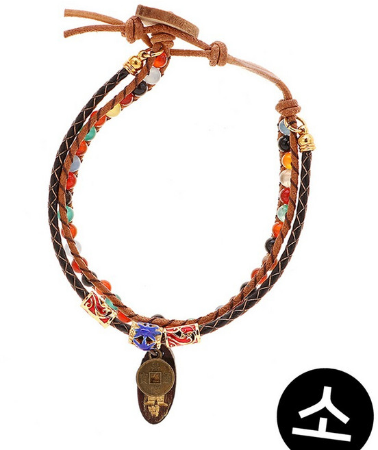 가죽팔찌 소띠 비즈팔찌 액막이 금전운