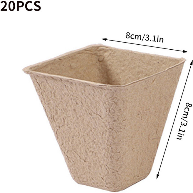 일회용 종묘장 모종 컵 뚜껑이 달린 트레이 생분해 발아 재배 그릇 식물 화분 10 개 20, 05 8cm Quadrate