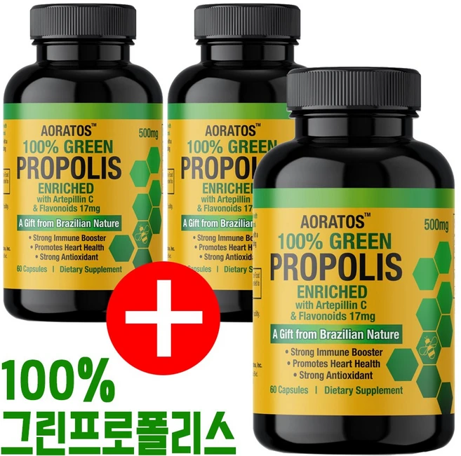 MN 브라질 그린 프로폴리스 100% 2+1 초록 녹색 구강 추천 수용성, 3개, 60캡슐, 60정 - 쿠팡