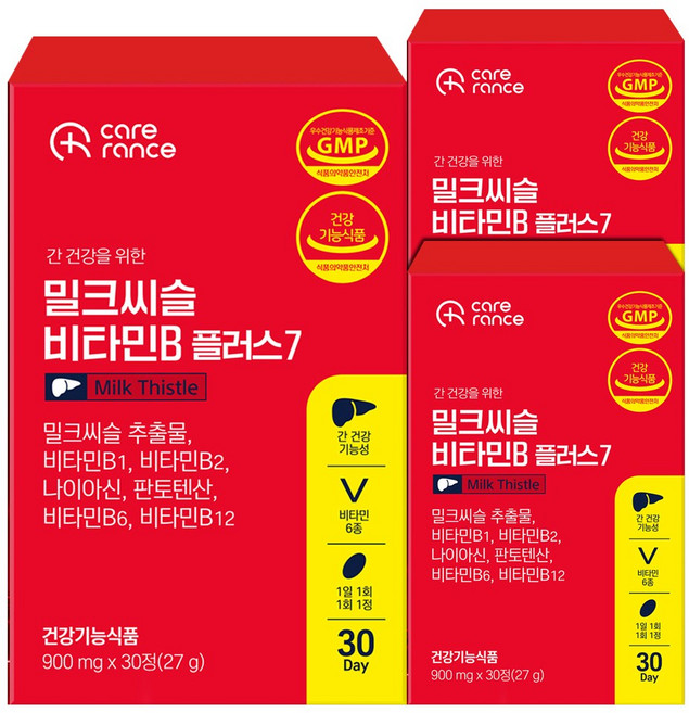 케어란스 7중 복합 기능성 밀크씨슬 비타민B 플러스 7, 3개, 30정